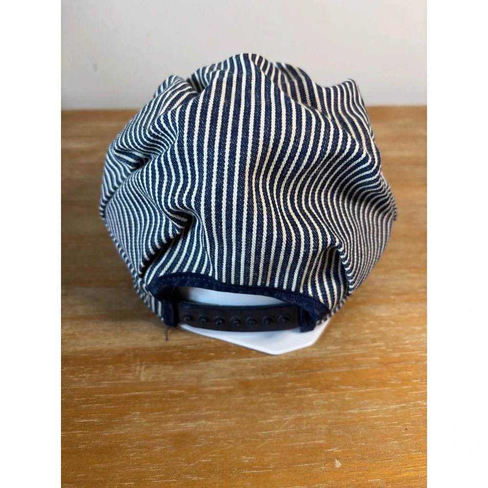 Vintage OshKosh Bgosh Kids Engineer Hat Hickory Stripe Blue White Made in USA